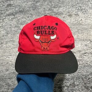 VTG Chicago Bulls Drew Pearson Hat Snap Back Black Red Embroidered Logo NBA 90s